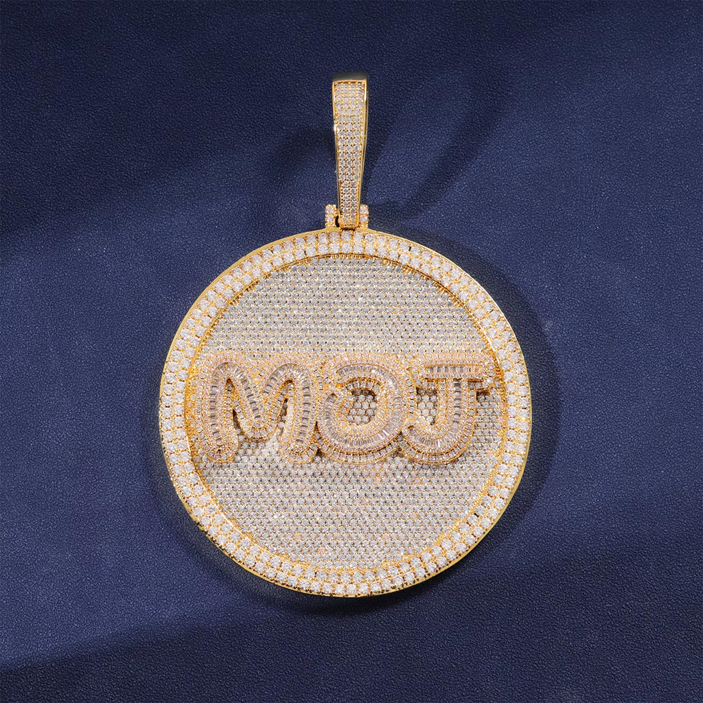 Custom 80MM Silver Moissanite Letter Necklace 3D Large Disc