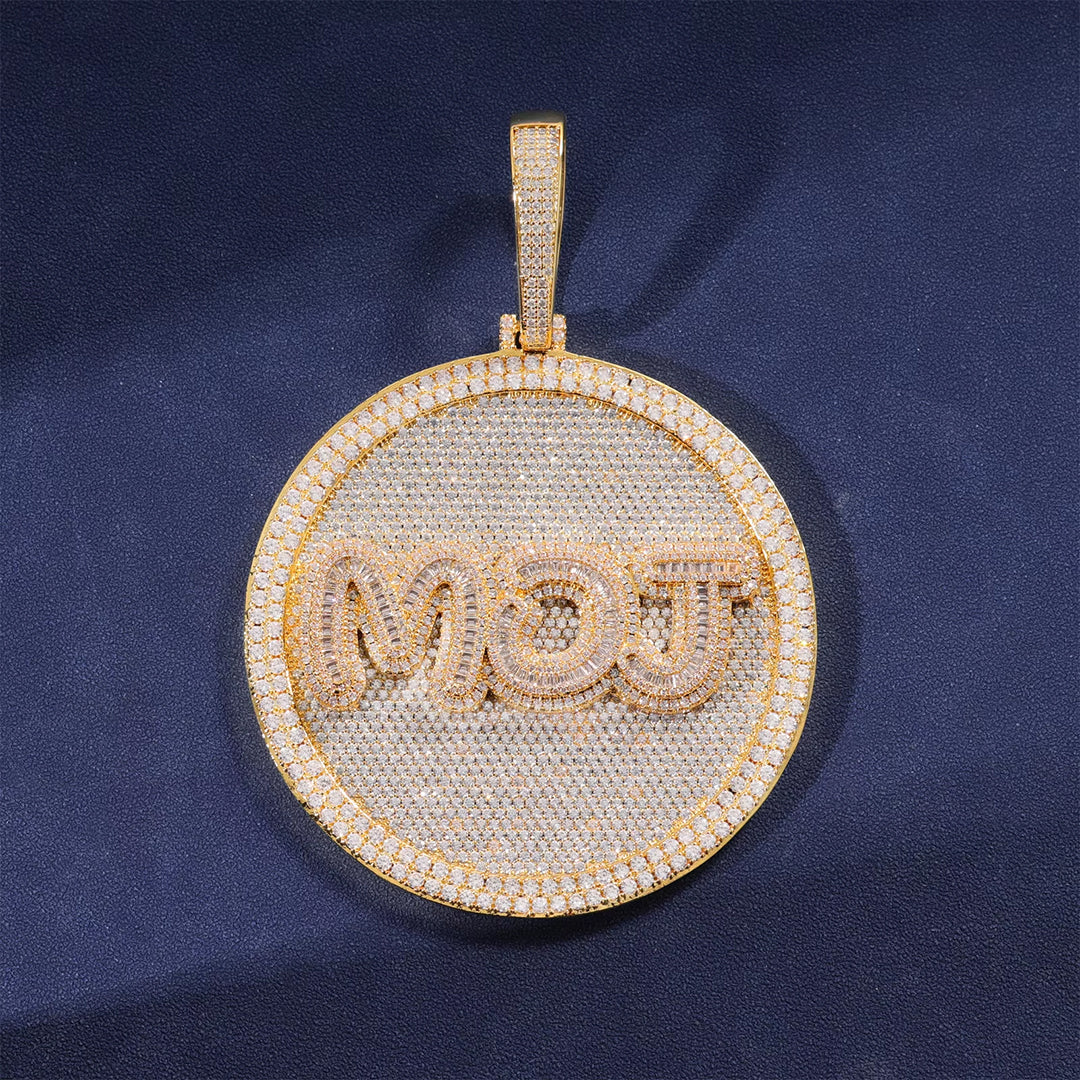 Custom 80MM Silver Moissanite Letter Necklace 3D Large Disc Gubanlink
