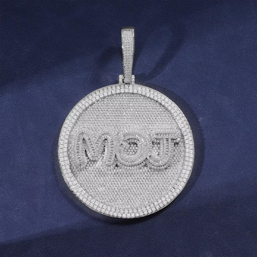 Custom 80MM Silver Moissanite Letter Necklace 3D Large Disc