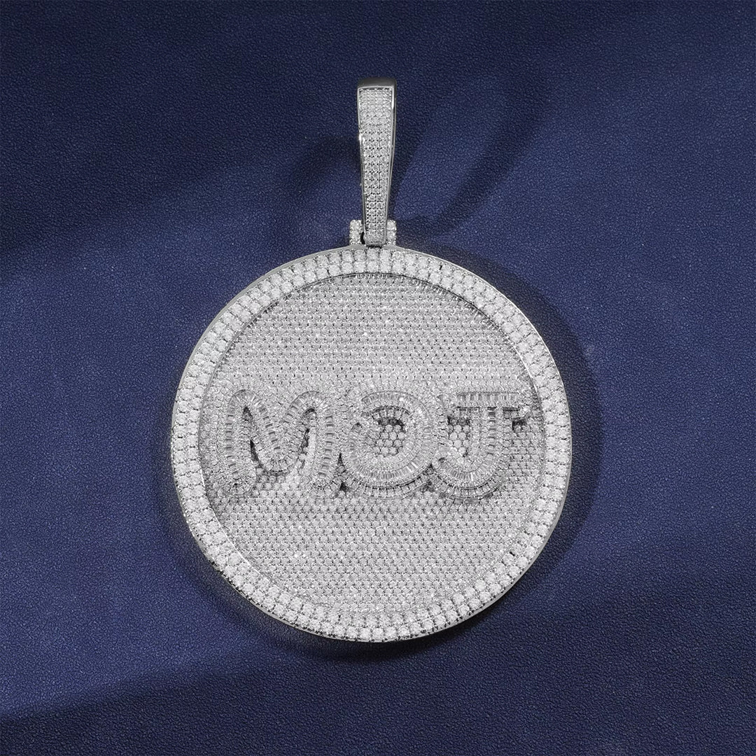 Custom 80MM Silver Moissanite Letter Necklace 3D Large Disc Gubanlink