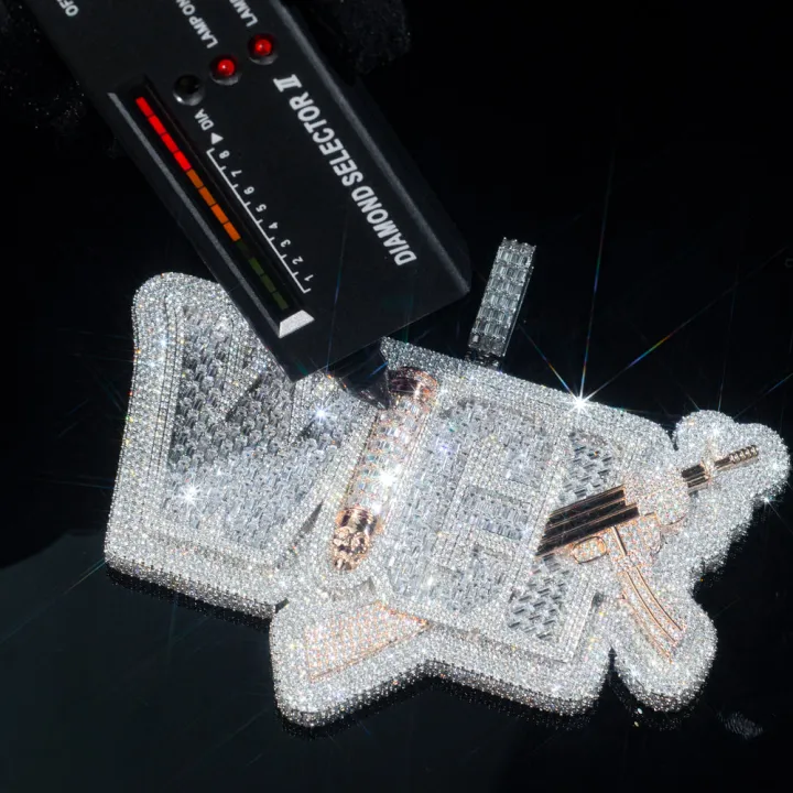 Custom VVS Moissanite Baguette Diamond Iced Hip Hop Rapper Name Pendant Gubanlink
