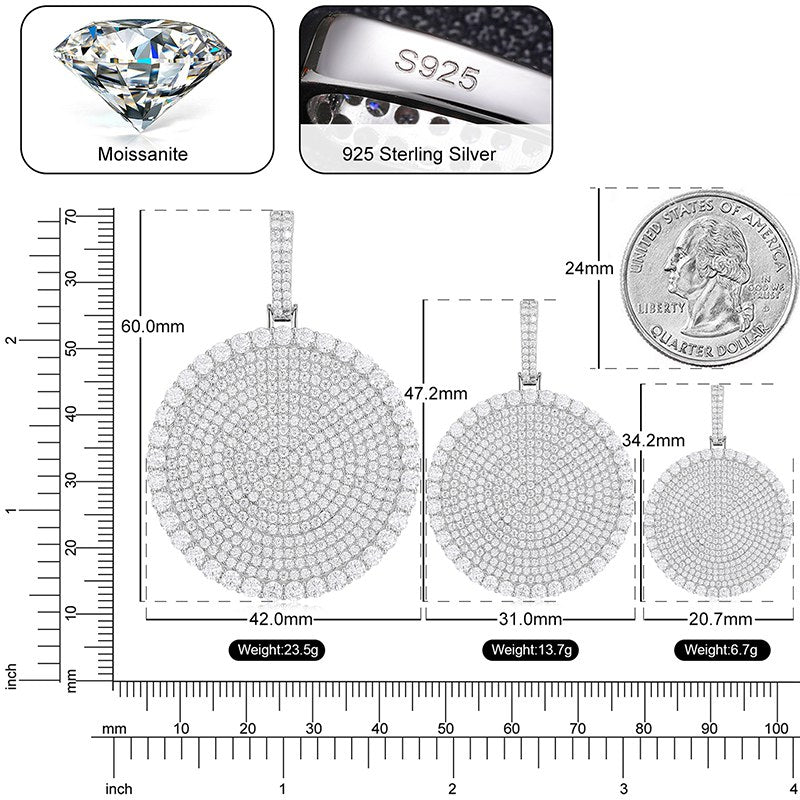 S925 Moissanite Round Dog Tag Pendant