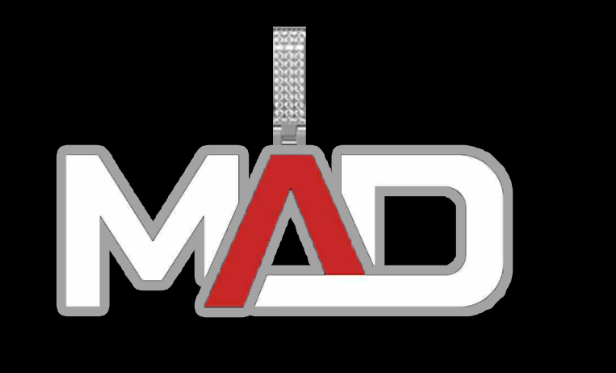 Custom silver moissanite "MAD" letter pendant