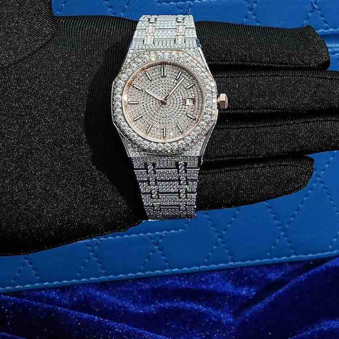 14K Rose Gold 44MM  Iced Out Bust Down Moissanite Watch Gubanlink