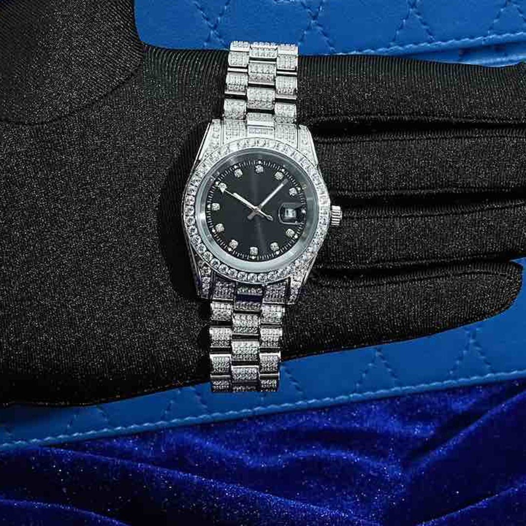 13.3CT Iced Out Black Face  14K White Gold 41MM  Moissanite Presidential Watch Gubanlink