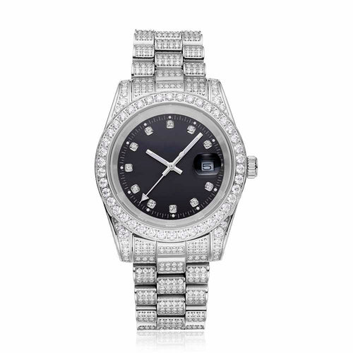 13.3CT Iced Out Black Face  14K White Gold 41MM  Moissanite Presidential Watch Gubanlink
