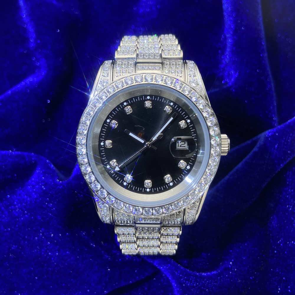 13.3CT Iced Out Black Face  14K White Gold 41MM  Moissanite Presidential Watch Gubanlink