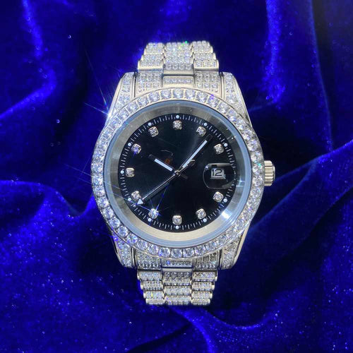 13.3CT Iced Out Black Face  14K White Gold 41MM  Moissanite Presidential Watch Gubanlink