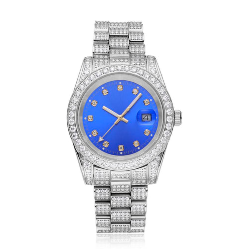 13.3CT Iced Out Blue Face  14K White Gold 41MM  Moissanite Presidential Watch Gubanlink