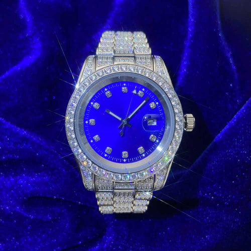 13.3CT Iced Out Blue Face  14K White Gold 41MM  Moissanite Presidential Watch Gubanlink