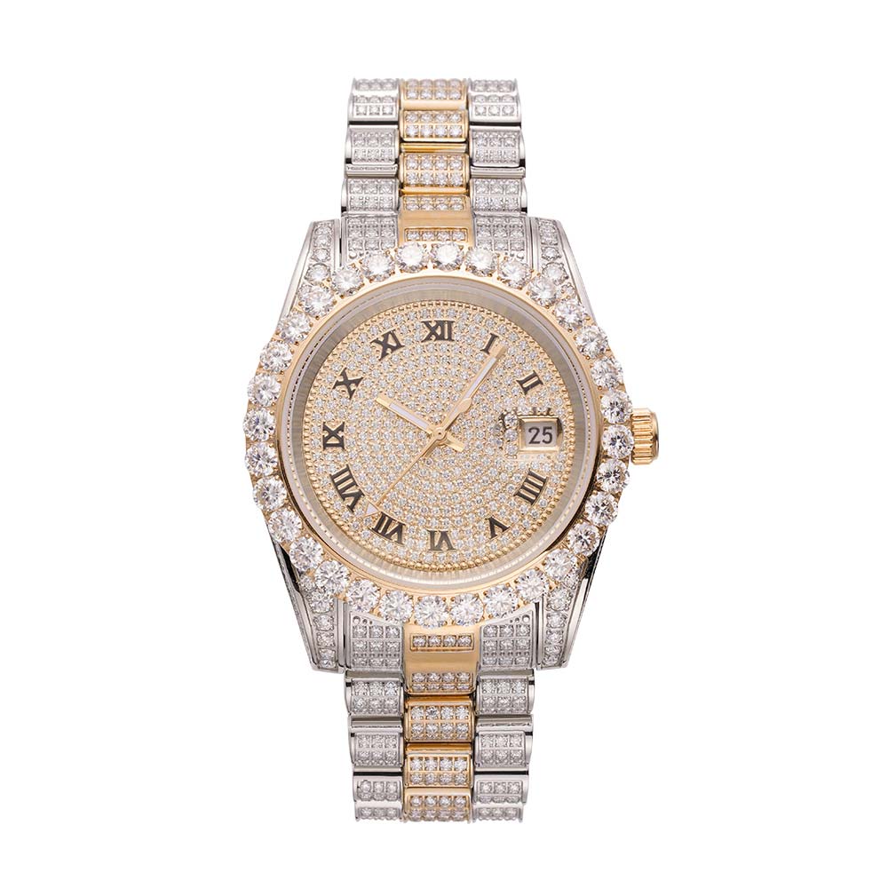 41MM | Roman Numeral Dial | 18.3CT Iced Out | 14K White and Yellow Gold Two Tone Moissanite Presidential Watch Gubanlink