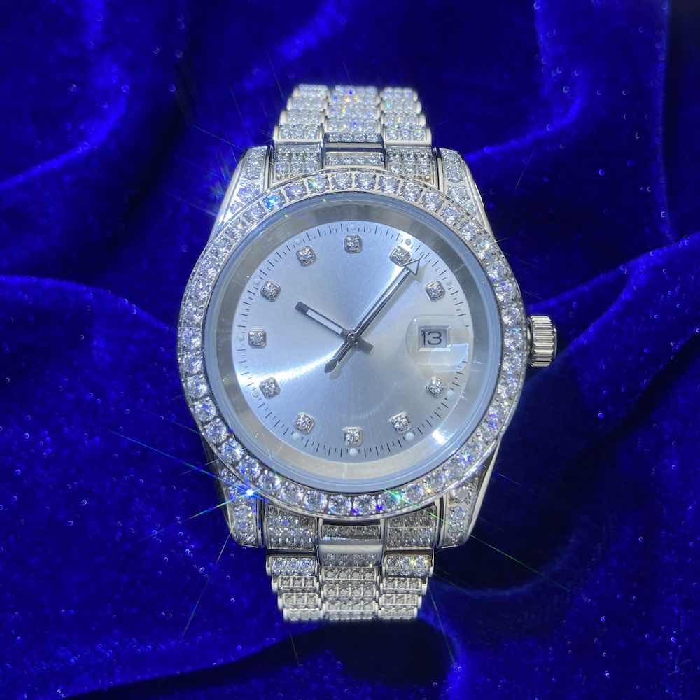 13.3CT Iced Out  White Face 14K White Gold 41MM  Moissanite Presidential Watch Gubanlink