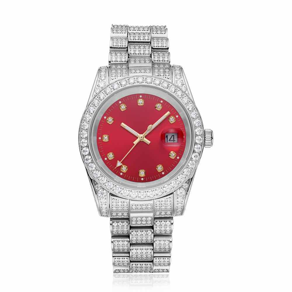13.3CT Iced Out Red Face  14K White Gold 41MM  Moissanite Presidential Watch Gubanlink