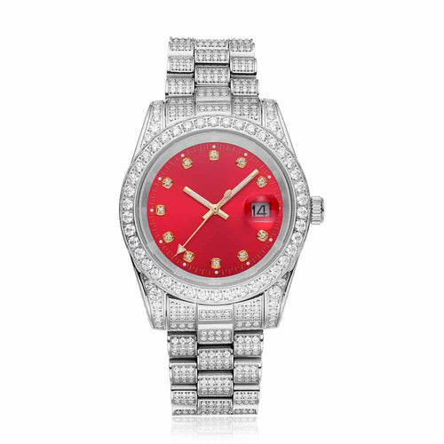 13.3CT Iced Out Red Face  14K White Gold 41MM  Moissanite Presidential Watch Gubanlink