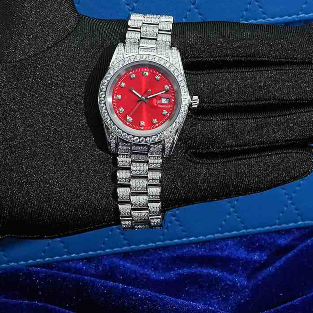 13.3CT Iced Out Red Face  14K White Gold 41MM  Moissanite Presidential Watch Gubanlink