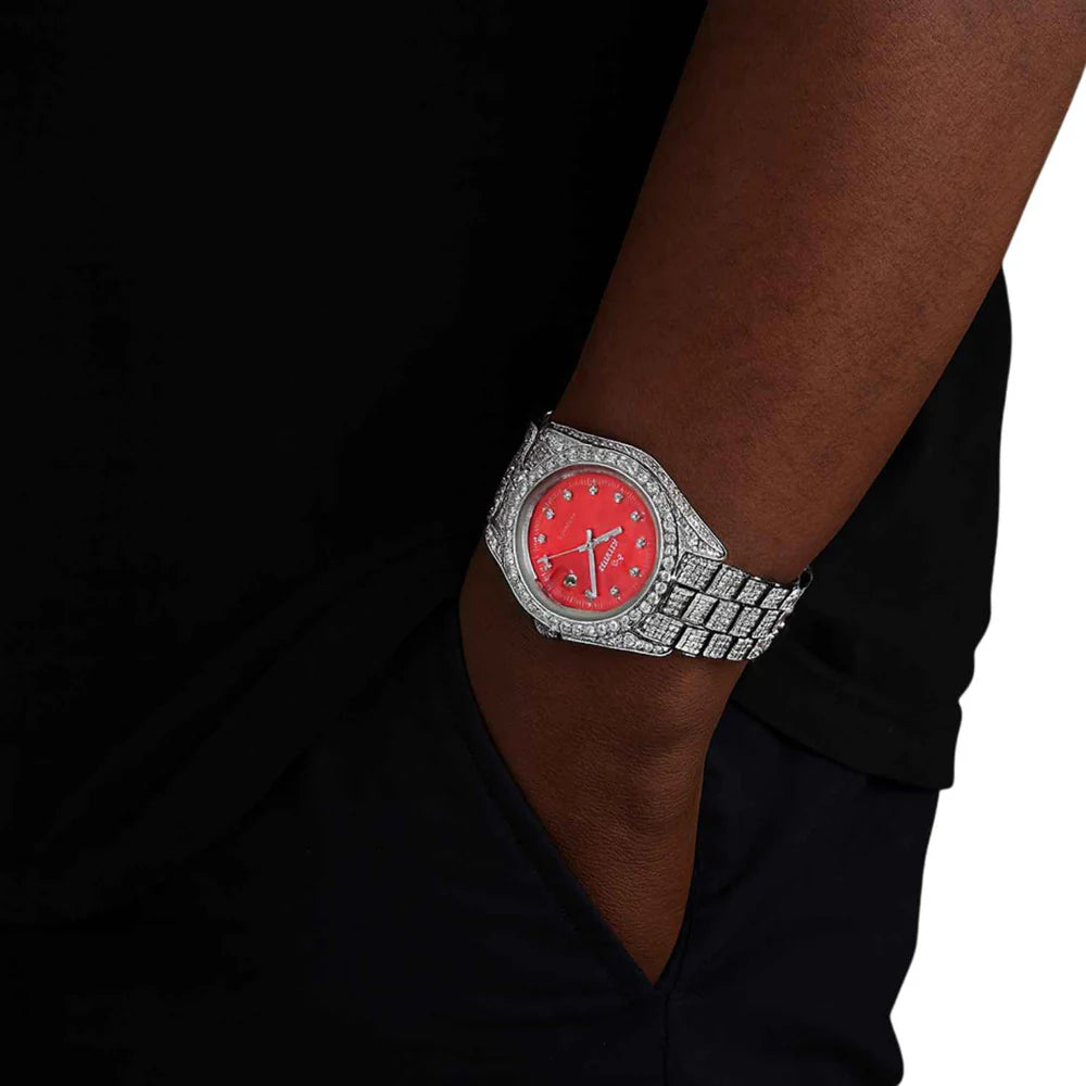 13.3CT Iced Out Red Face  14K White Gold 41MM  Moissanite Presidential Watch Gubanlink