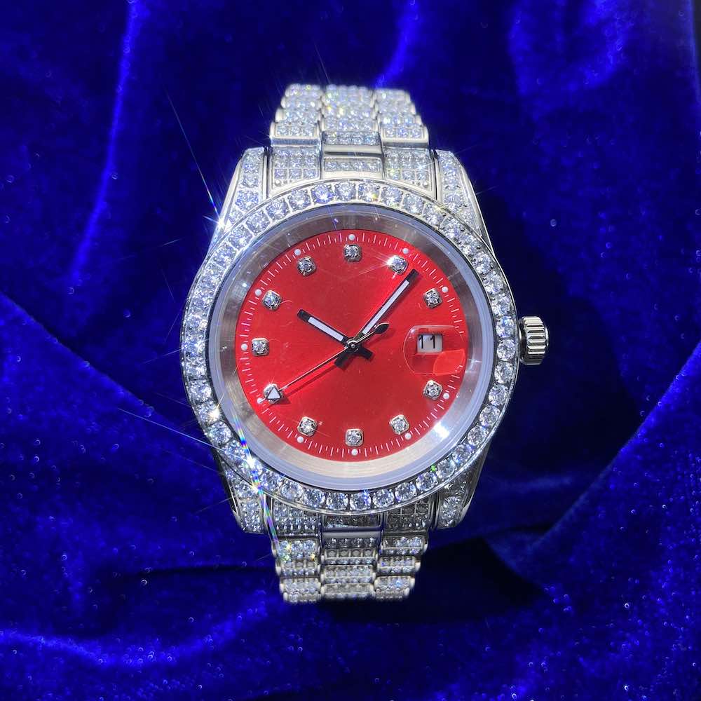 13.3CT Iced Out Red Face  14K White Gold 41MM  Moissanite Presidential Watch Gubanlink
