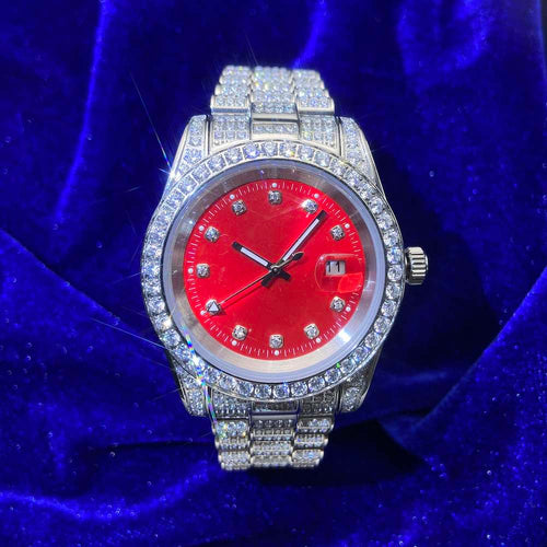 13.3CT Iced Out Red Face  14K White Gold 41MM  Moissanite Presidential Watch Gubanlink