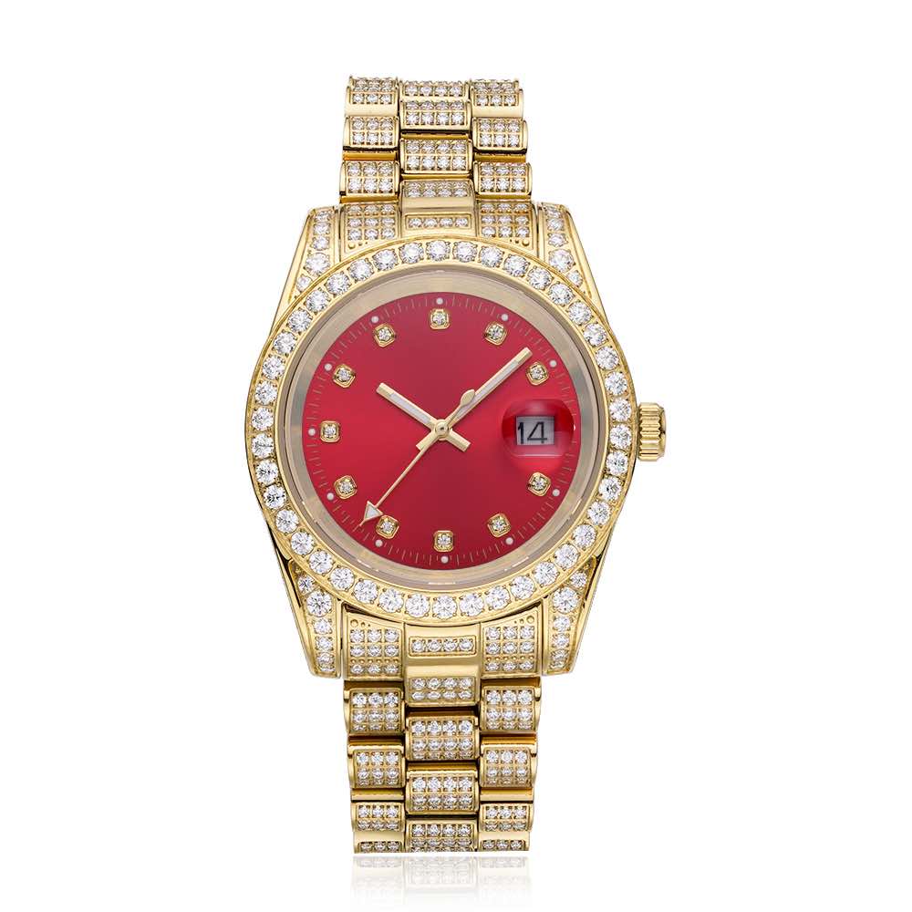 13.3CT Iced Out Red Face 14K Yellow Gold 41MM  Moissanite Presidential Watch Gubanlink
