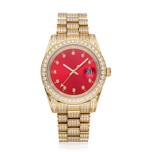 13.3CT Iced Out Red Face 14K Yellow Gold 41MM  Moissanite Presidential Watch Gubanlink