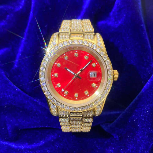 13.3CT Iced Out Red Face 14K Yellow Gold 41MM  Moissanite Presidential Watch Gubanlink