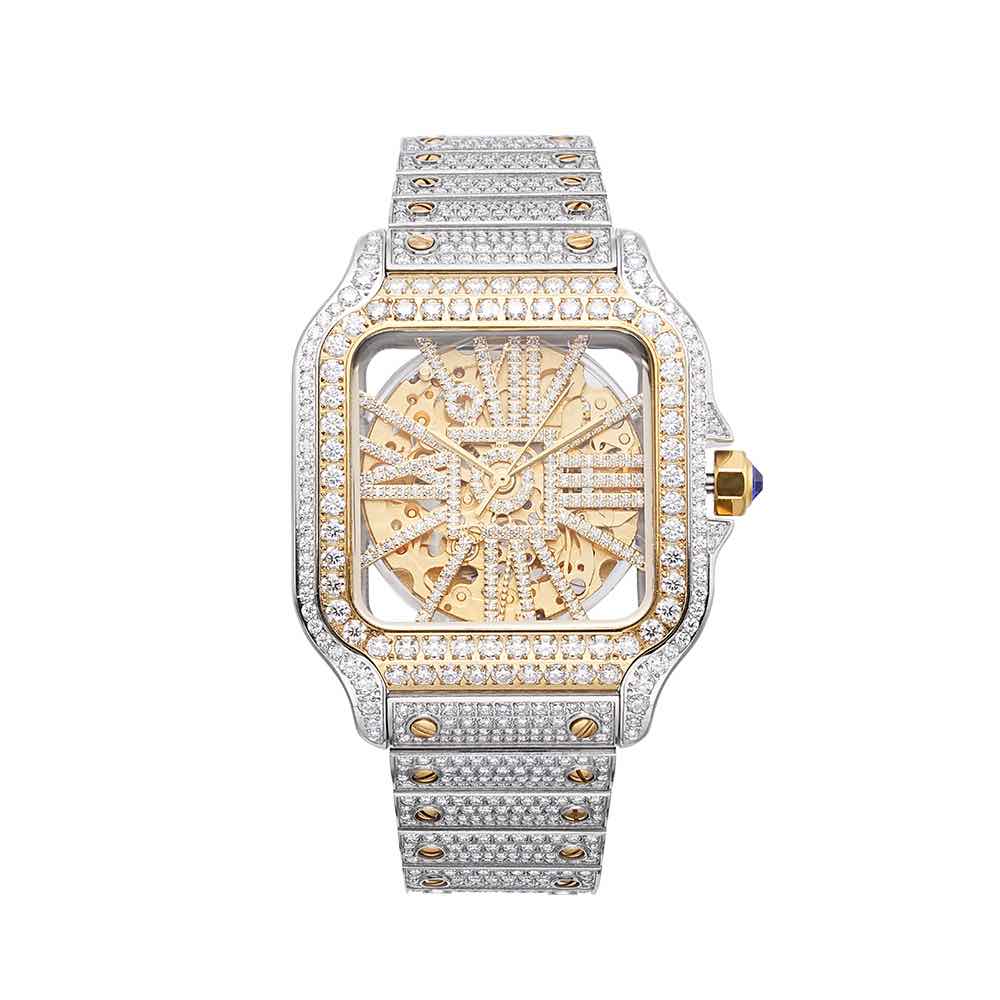 14K Gold 42MM  14.1CT Bust Down Moissanite Skeleton Watch Gubanlink