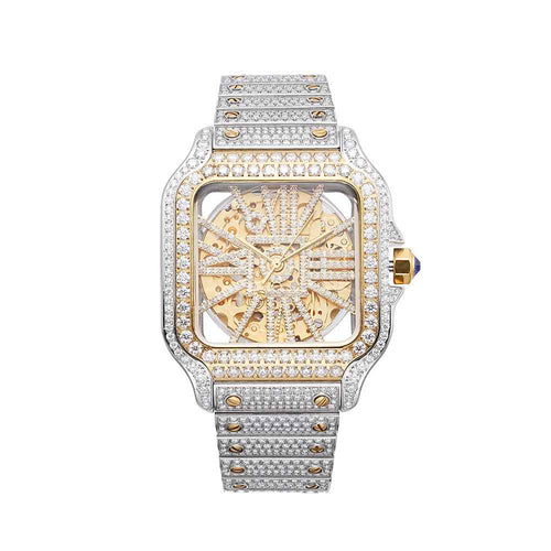 14K Gold 42MM  14.1CT Bust Down Moissanite Skeleton Watch Gubanlink