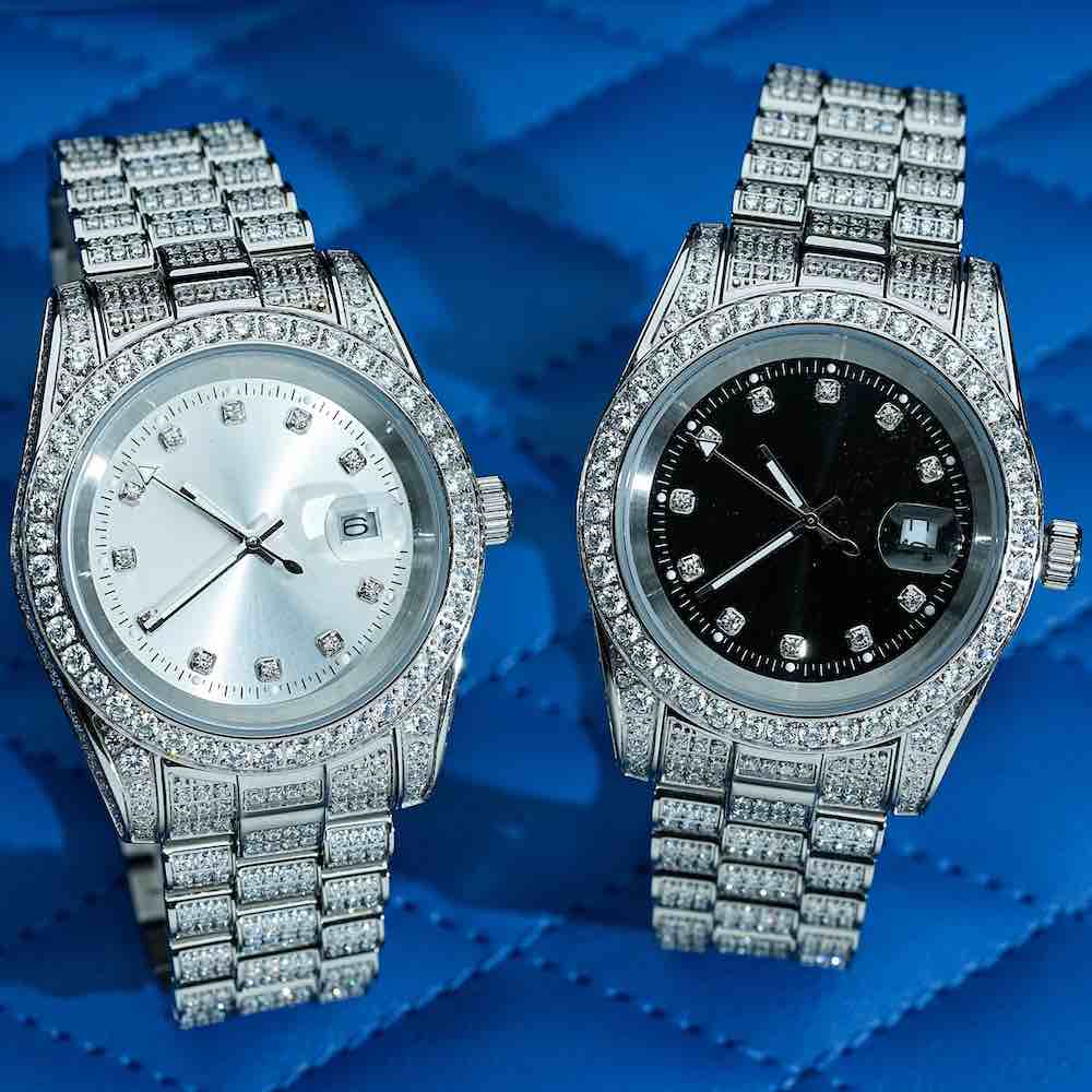 13.3CT Iced Out Black Face  14K White Gold 41MM  Moissanite Presidential Watch Gubanlink