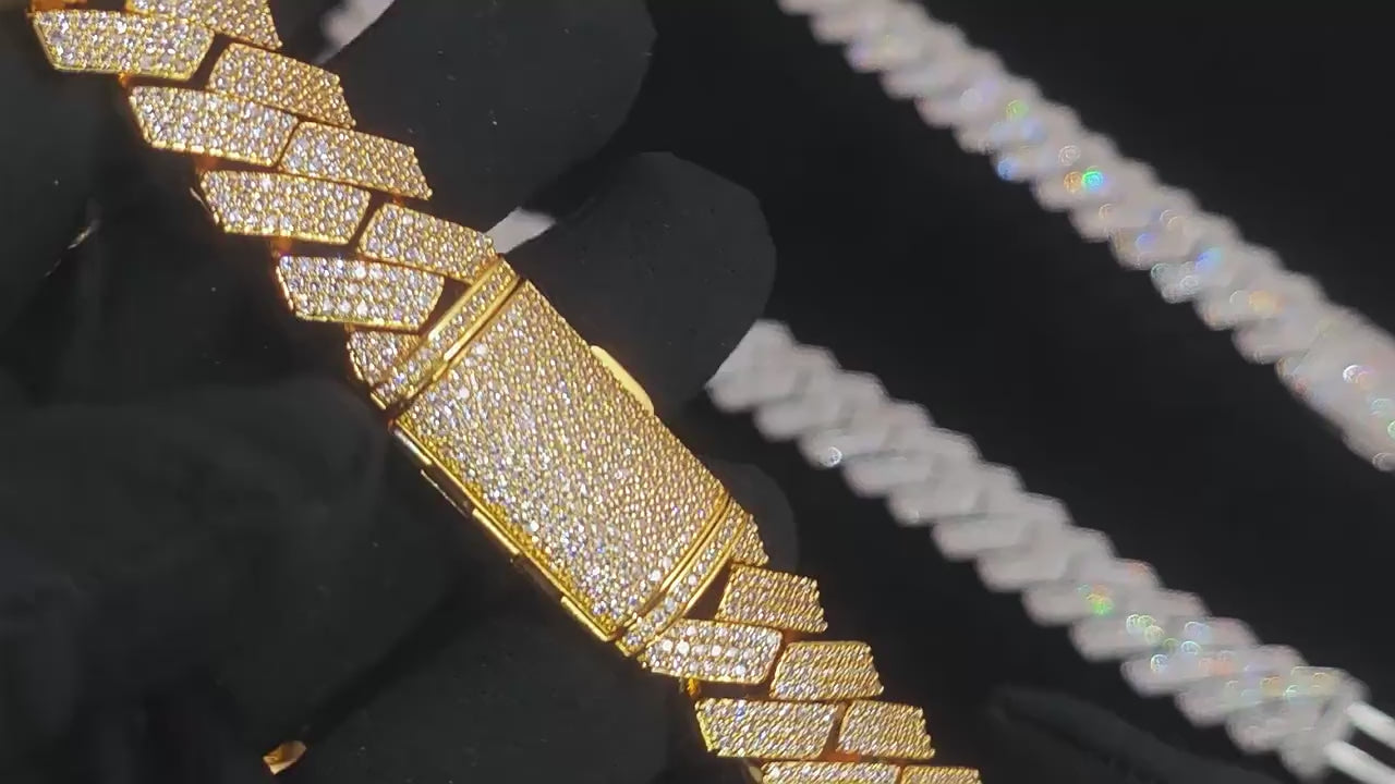 16MM Gold Plated Iced Out Prong Cuban Link Chain