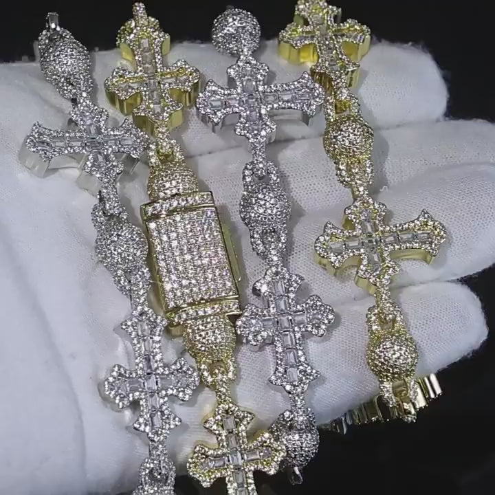 Full Diamond Round Bead T Square Zirconia Cross Cuban Link