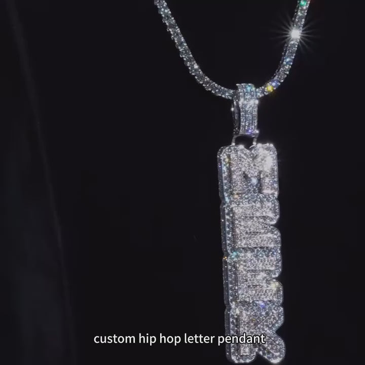 Custom 925 silver full ice VVS moissanite letter name pendant