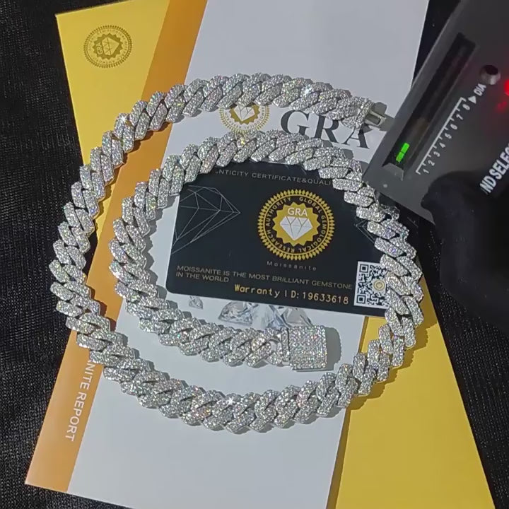 14mm 925 silver moissanite diamond cuban chain
