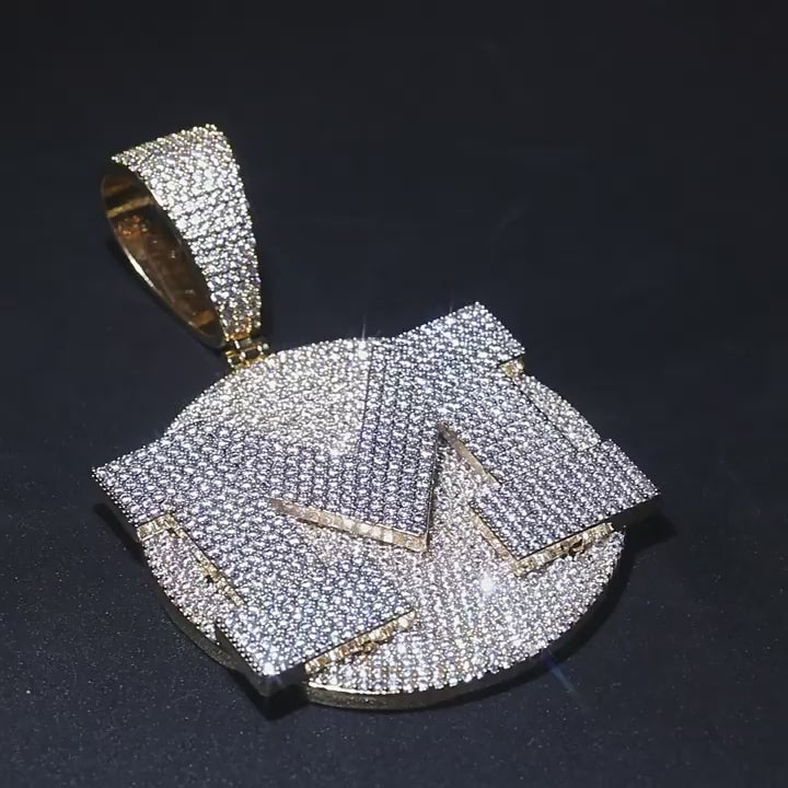 Custom Round Base Plate Large Letter Zircon Pendant