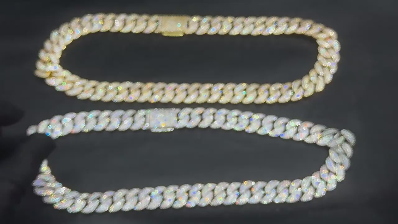 16mm Gold Plate Three-row Zircon bubble Cuban Chain