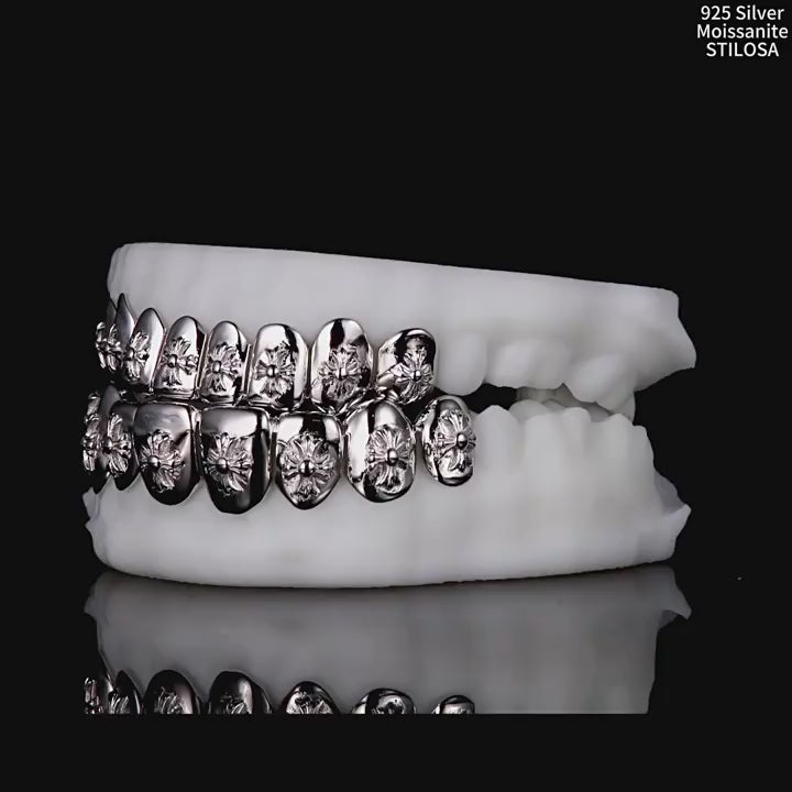 Cross Embossed Sterling Silver Braces Grillz