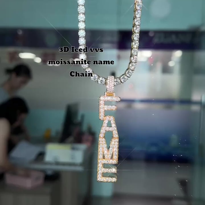 3D jewelry 925 full ice crystal moissanite letter name pendant