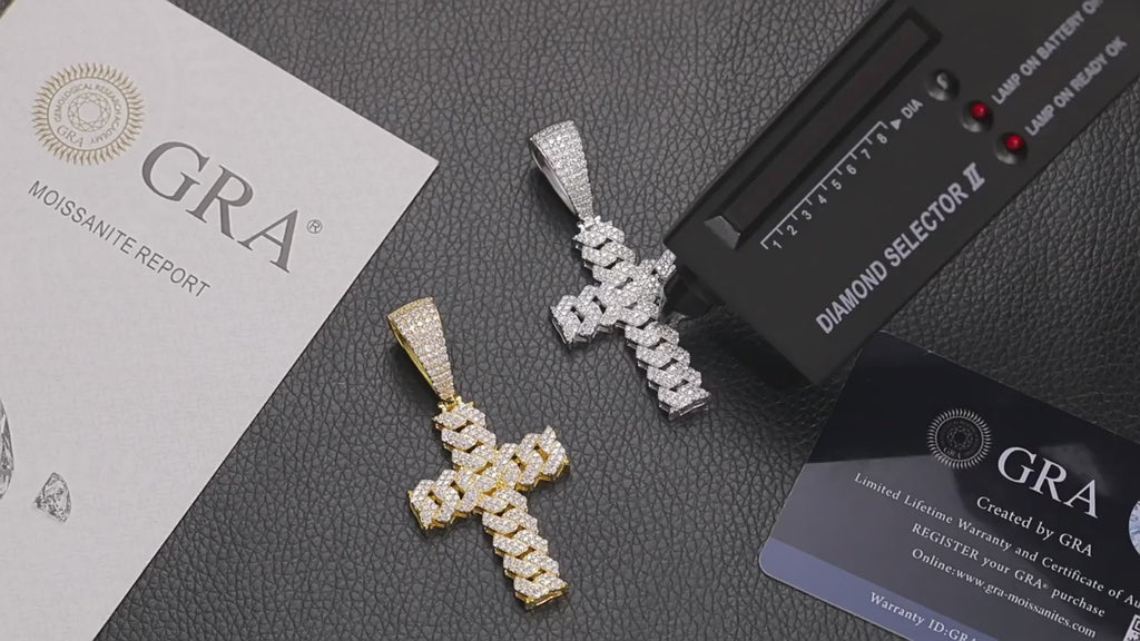 Moissanite and Diamond Cuban Cross Sterling Silver Pendant