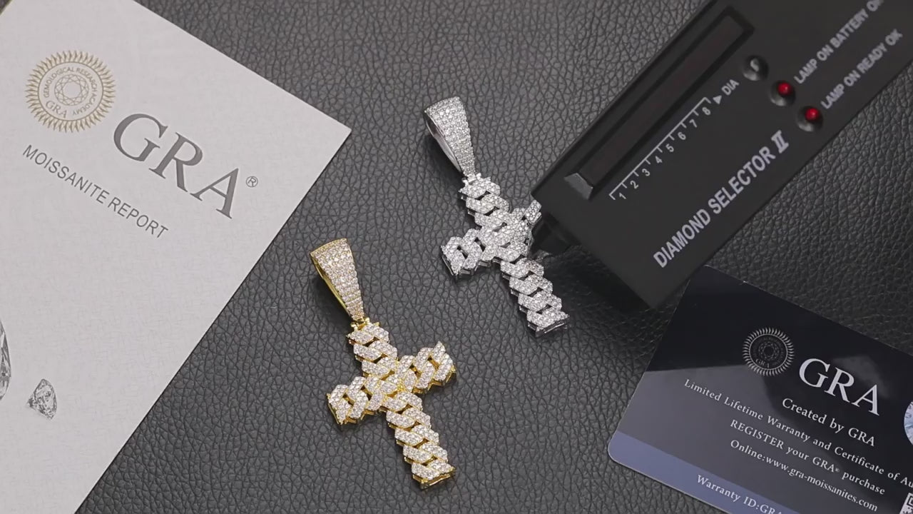 Moissanite and Diamond Cuban Cross Sterling Silver Pendant