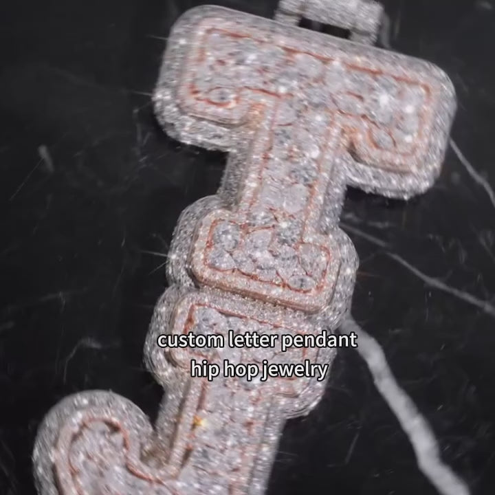 Customized personal rapper 3D jewelry 925 full ice crystal moissanite letter pendant