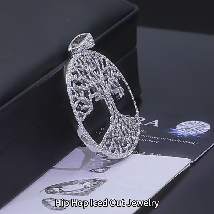 S925 Sterling Silver Moissanite Tree Of Life Baguette Cut Pendant