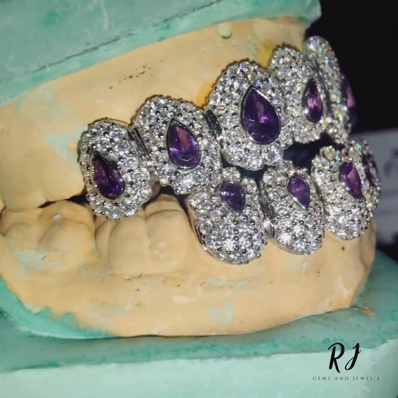 Custom pear and round moissanite and diamond braces