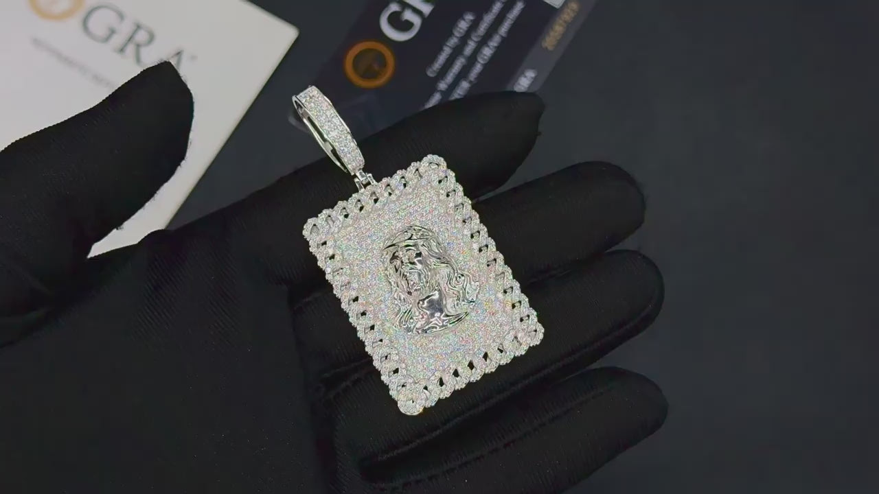 Icy Moissanite Jesus Pendant (Sterling Silver)