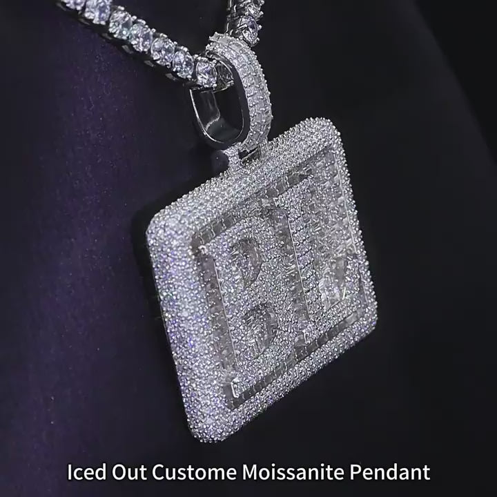 Custom Rectangle Letter Moissanite Pendant