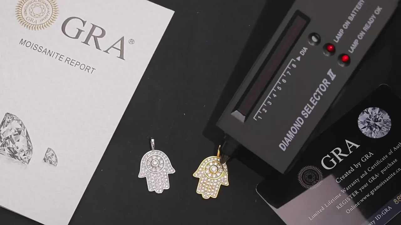Hamsa Hand 925 Vvs d Moissanite Diamond Pendant