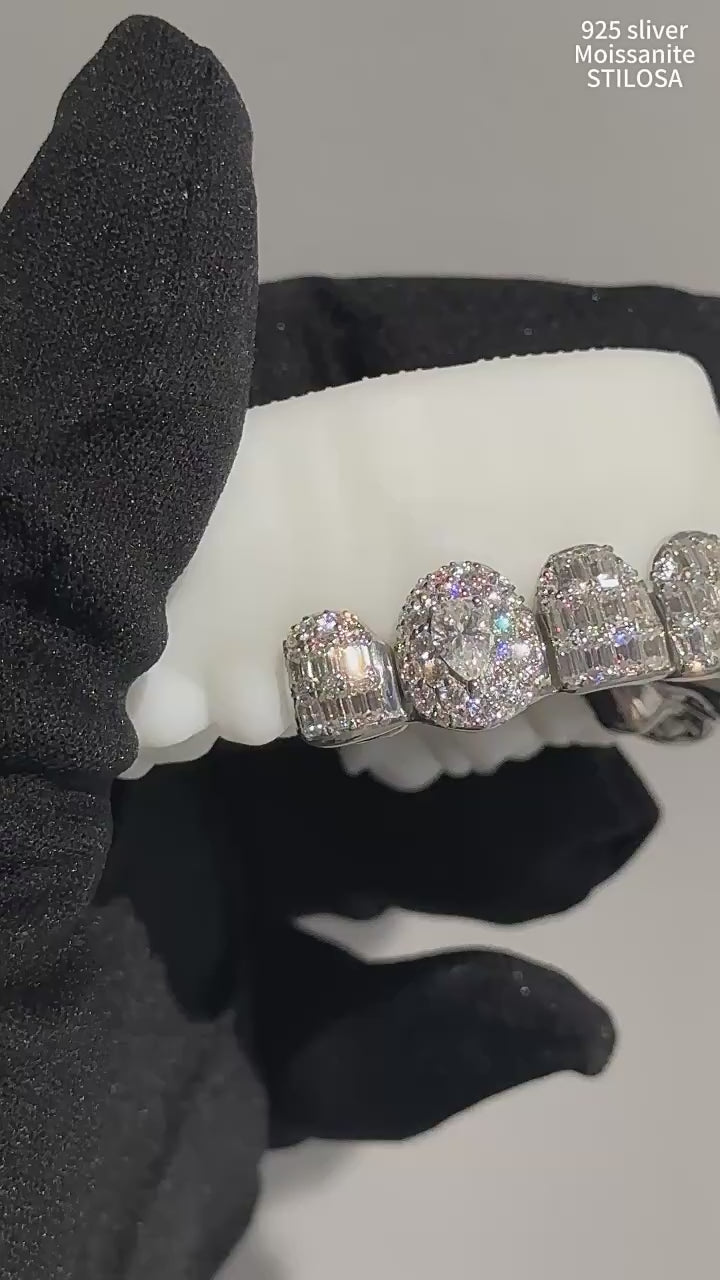 Custom Emerald Cut 6 Bottom VVS Moissanite 925 Silver Iced Out Lower Grill | Gubanlink