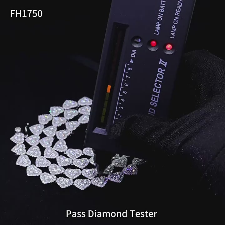 8mm 925 Silver Heart Shape Moissanite Cuban Link Chain