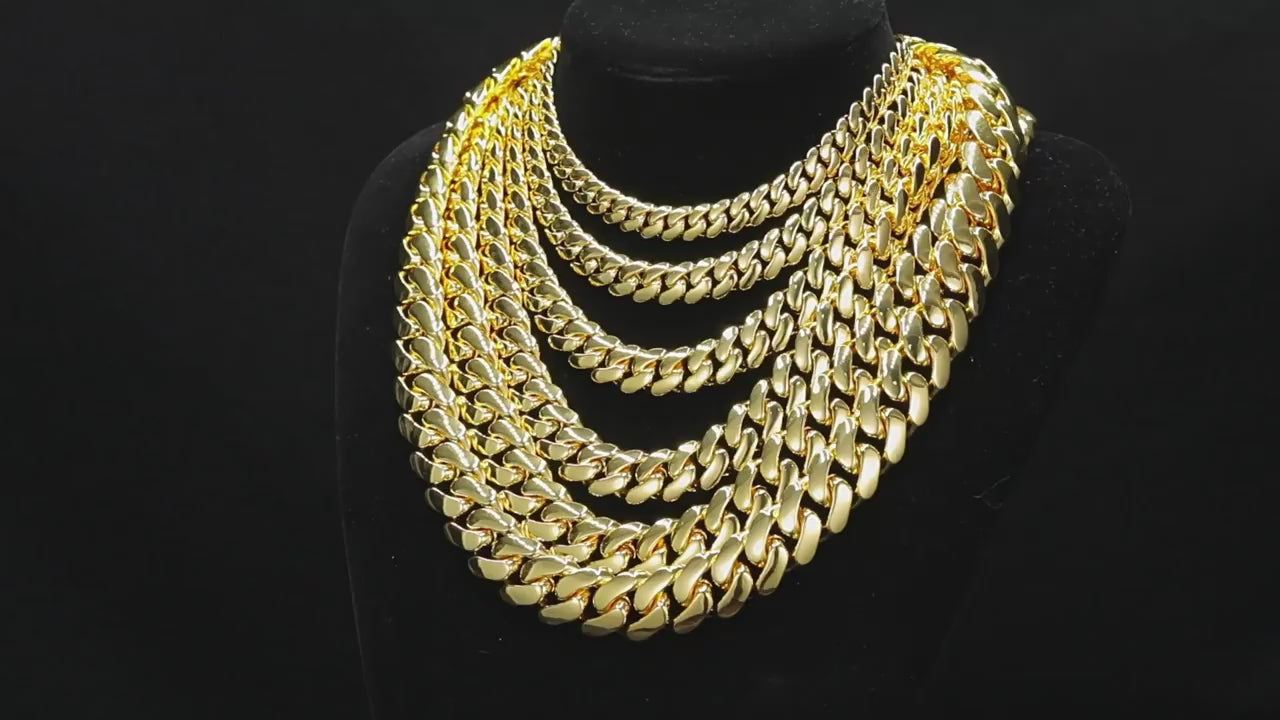 8/10/12/14/16/18MM 18K Gold Plated  Butterfly Buckle Miami Cuban Link Bracelet