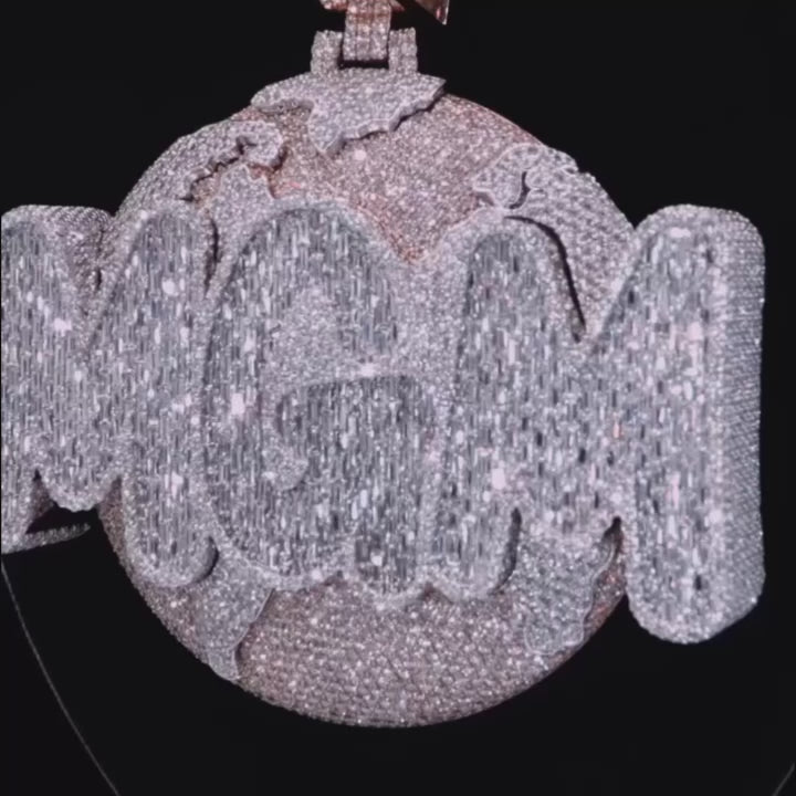 Custom silver and moissanite alphabet name disc large pendant