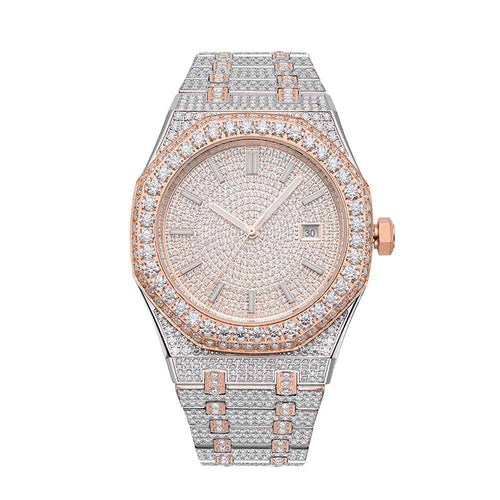 14K Rose Gold 44MM  Iced Out Bust Down Moissanite Watch Gubanlink