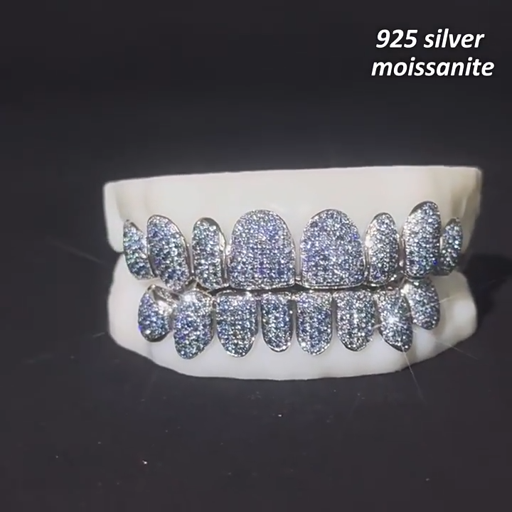 Blue Honeycomb S925 Moissanite Diamond Grillz Gubanlink